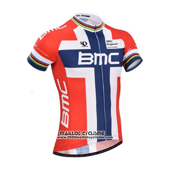2014 Maillot Ciclismo BMC Champion Norvege Bleu et Rouge Manches Courtes et Cuissard